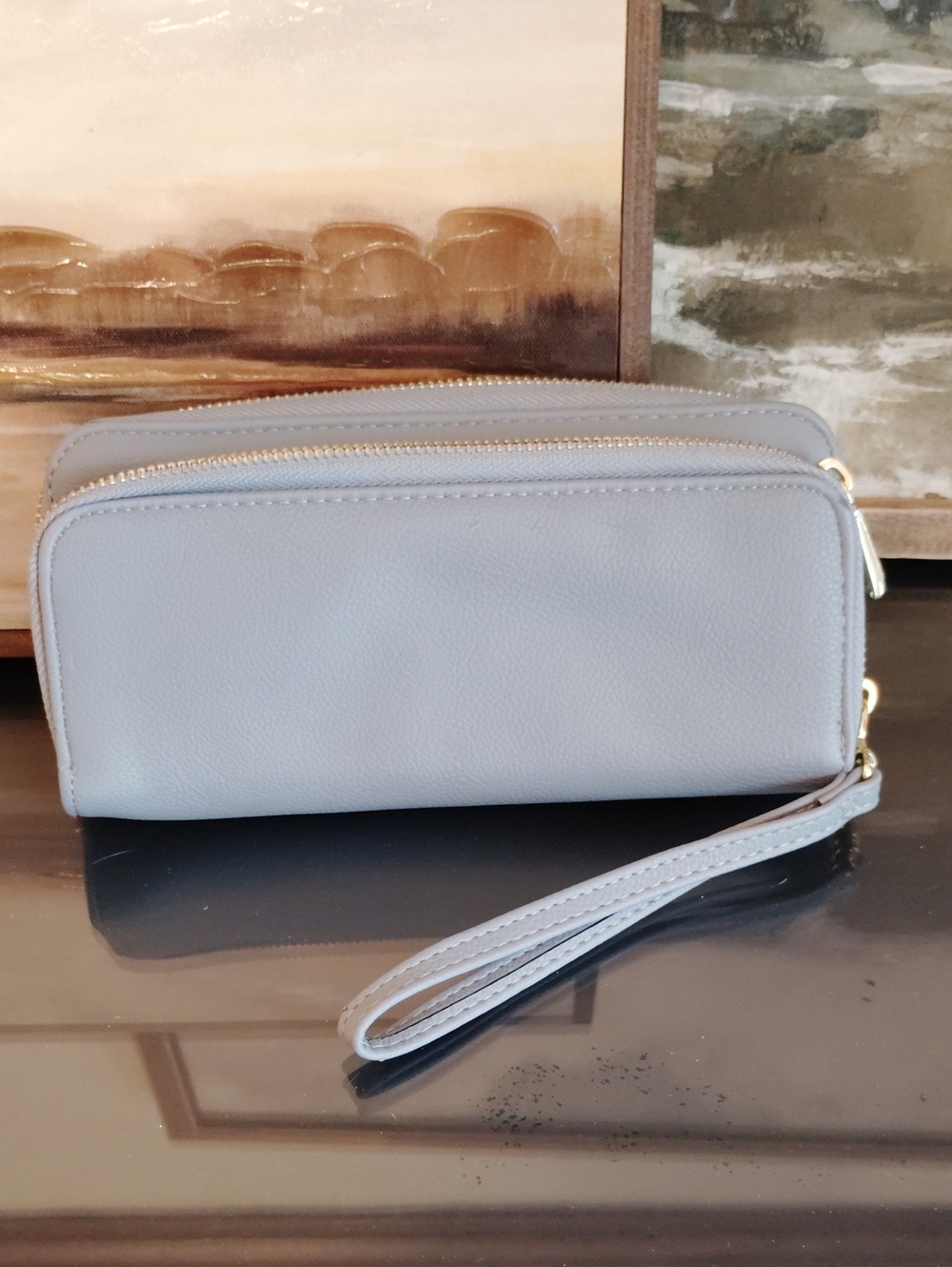 Source Unknown Light Gray Double-Zip Wristlet Clutch